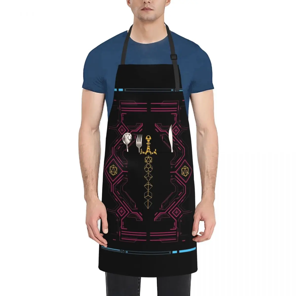 

Polyhedral Dice Sword Synthwave Colors Neon Apron kitchen clothes for men Nursing painting Waterproof Apron