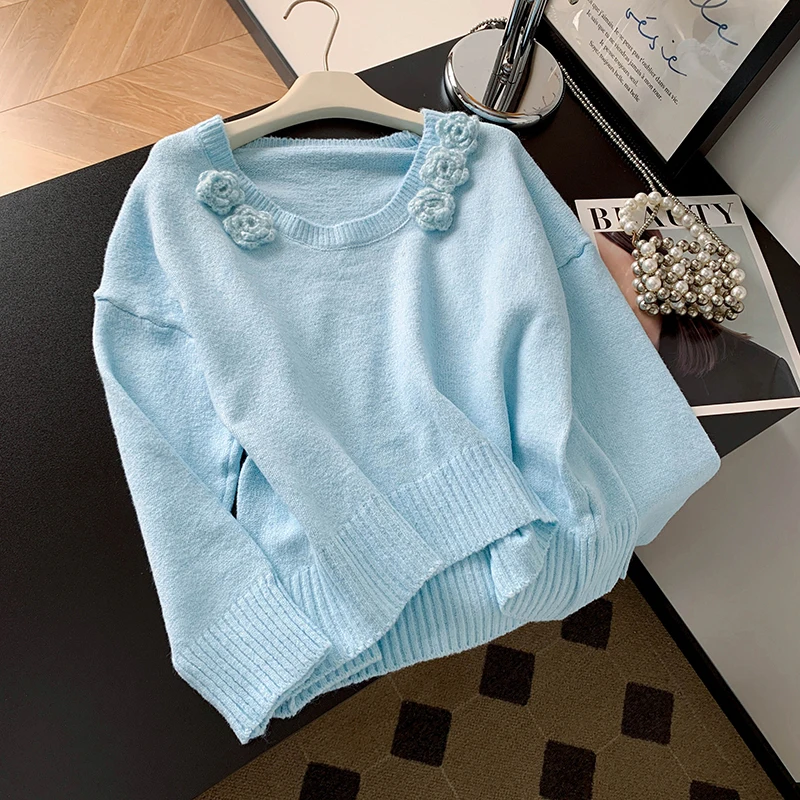 

Floral U-Ne Pullover Knitwear Women's Autumn Winter Lazy Sle Top Quali Single Design Sensation Sweater