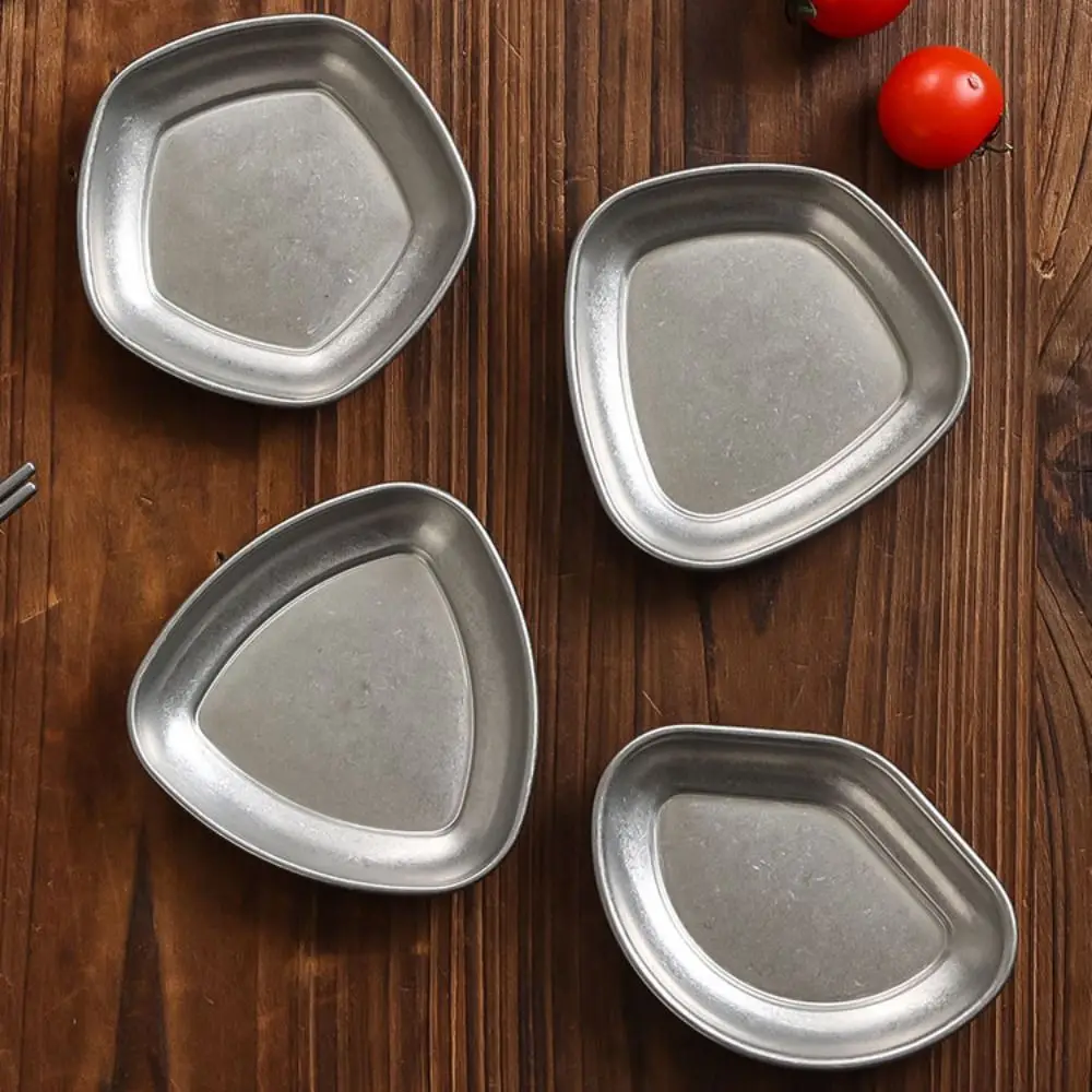 

2Pcs Durable Stainless Steel Korean Sauce Dish Irregular Shape Industrial Style Condiment Dish Separated Vintage Dip Tray Snack