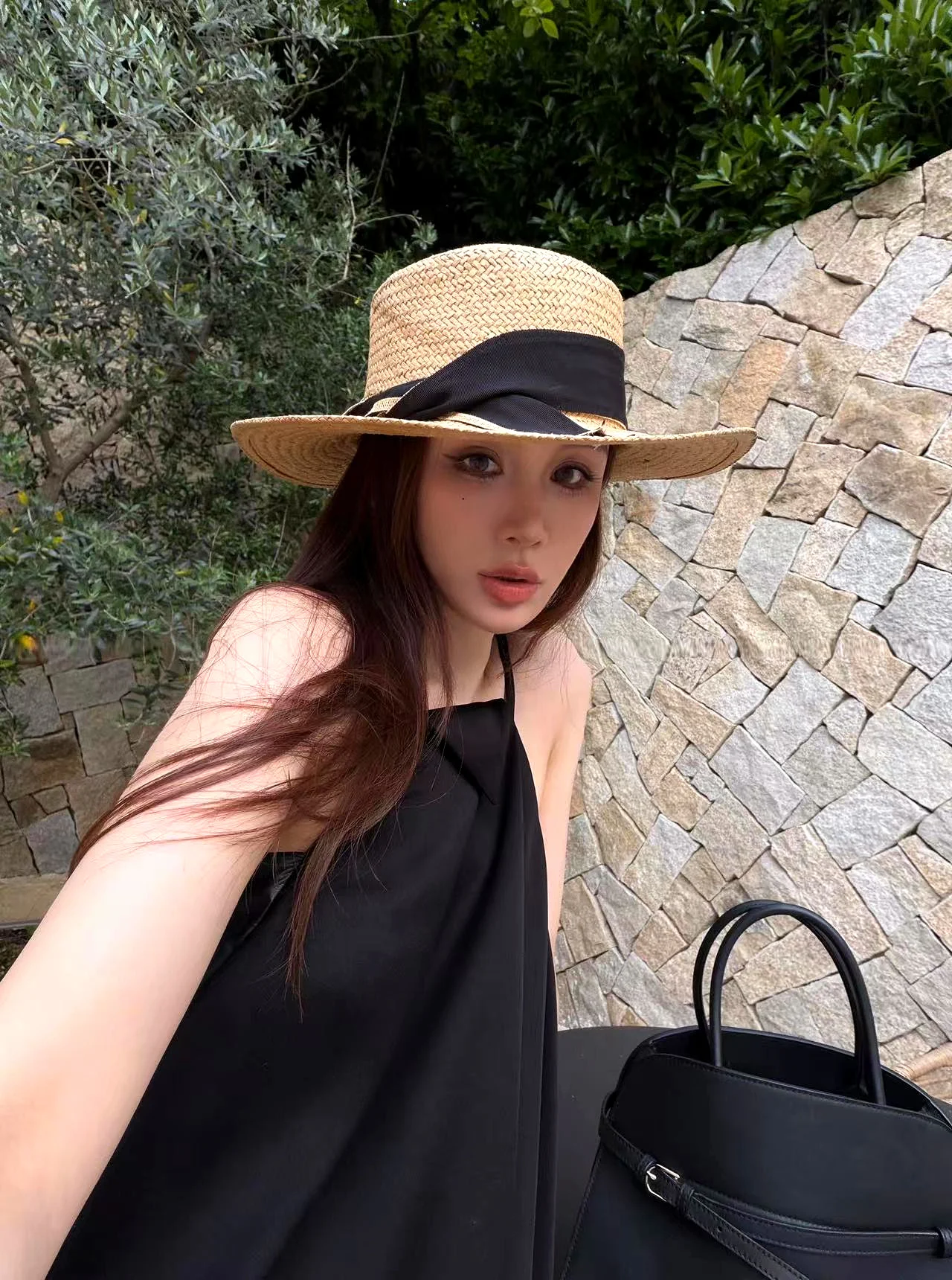 handwoven-straw-hat-vintage-flat-brim-sunshade-holiday-photography-gift-women's-knot-breathable-summer-capsule-coll