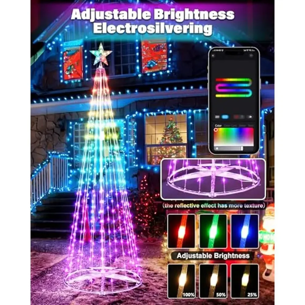 Smart LED Christmas Tree Lights with App Control and Music Sync Waterproof Indoor/Outdoor Twinkling Timer Color Changing Cone