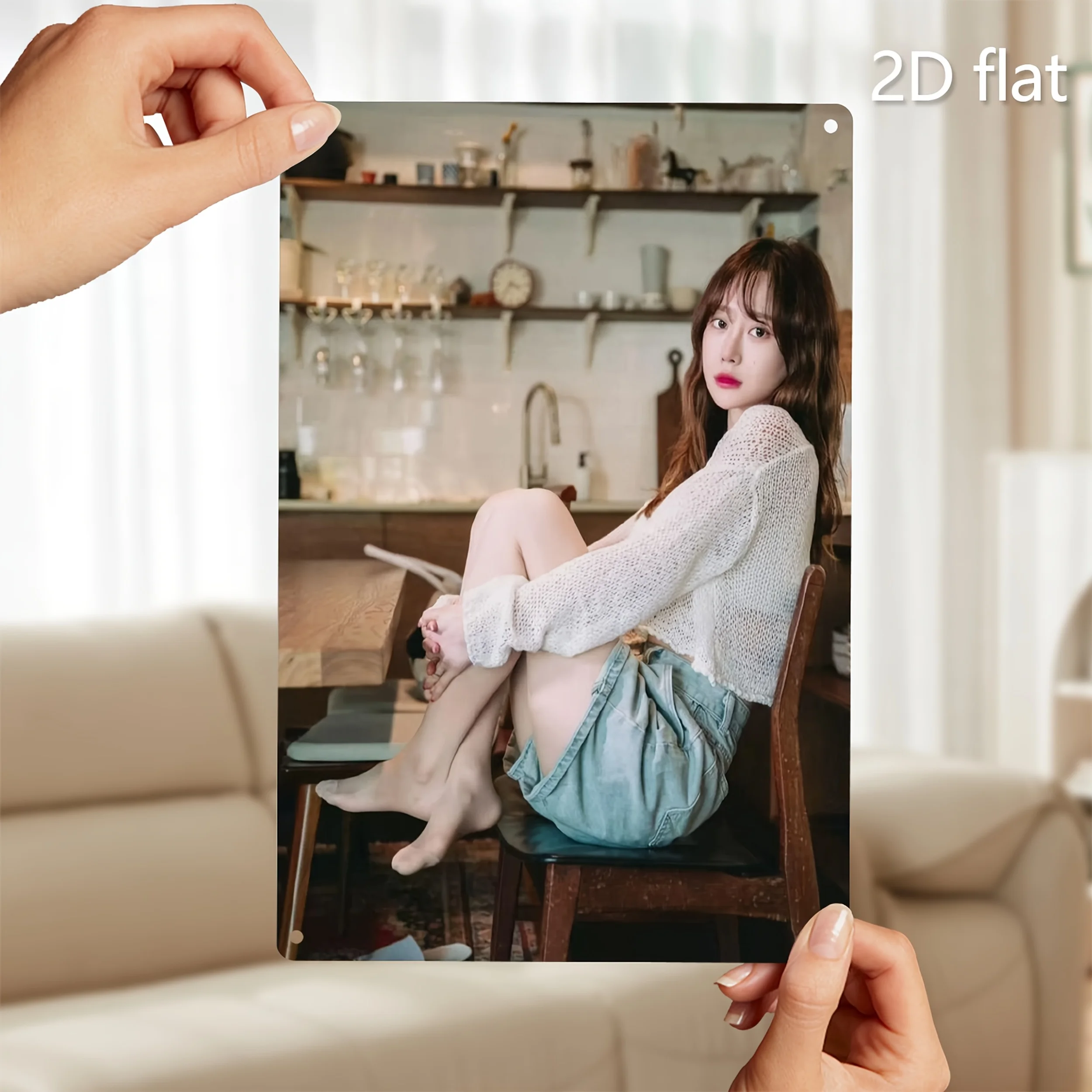 

[2D Flat] 1pc Elegant Woman In Kitchen Metal Wall Art, 2D Flat Iron Painting, Pre-Drilled Weather-Resistant Iron Decor, Exquisit