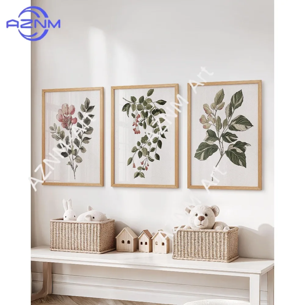 1/3PCS ，Botanical Print Set: Neutral Flower Wall Art, Rustic Country Decor