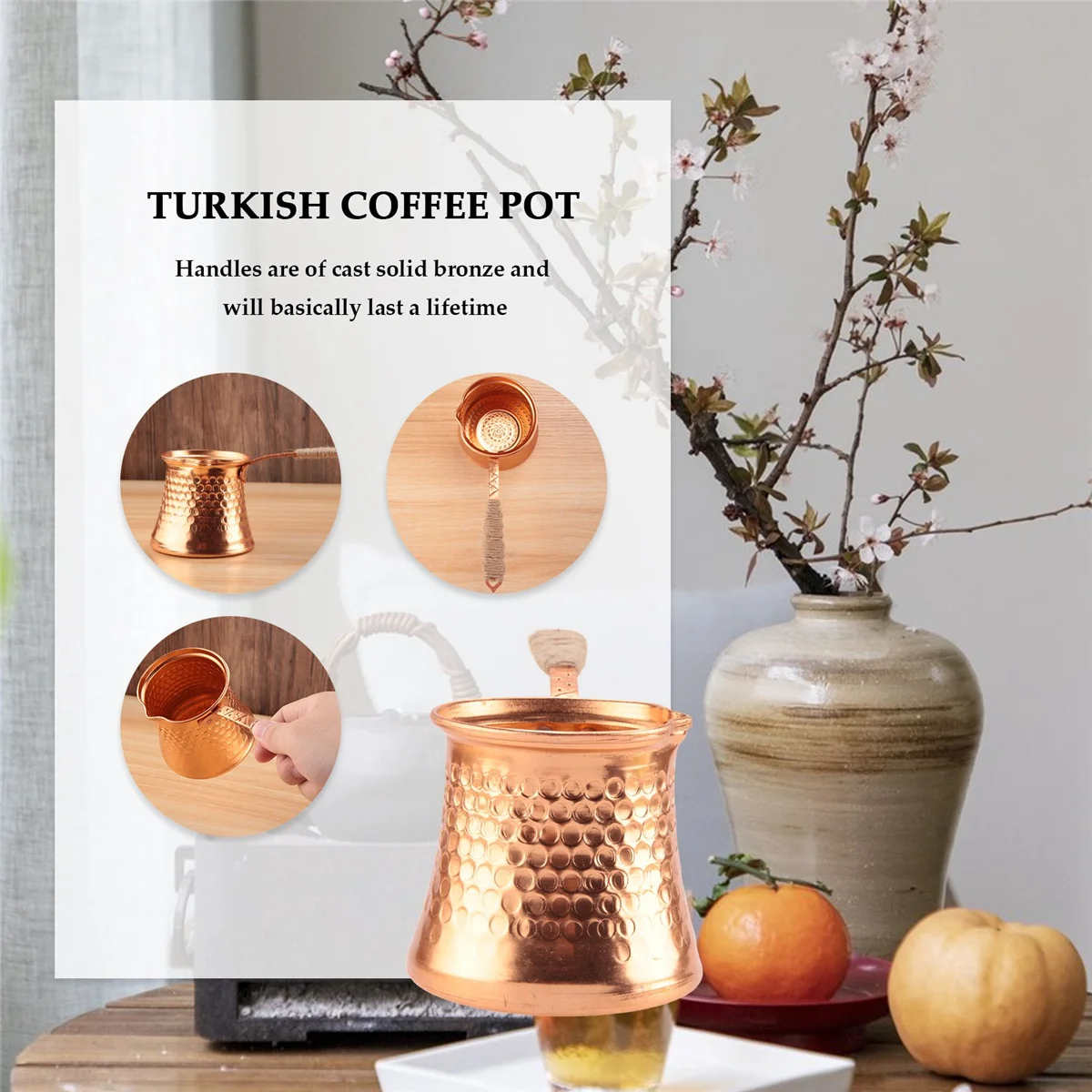 Turkish Coffee Pot Coffee Maker Moka Pot 3 Person 200 ML Copper Handmade High Quality Decorative Gift Accessory HY