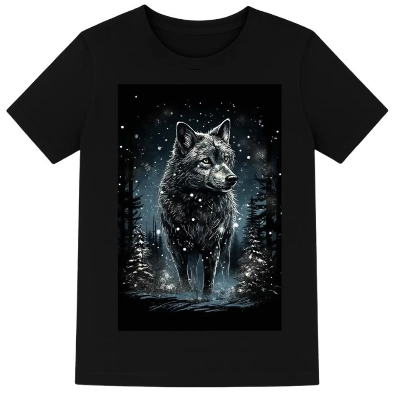 Футболка Black Wolf с принтом «Ночной заснеженный лес» в готическом стиле, с изображением духовных животных, для кемпинга, для папы, винтажная, с эффектом потертости, дышащая, стильная, мужская, повседневная