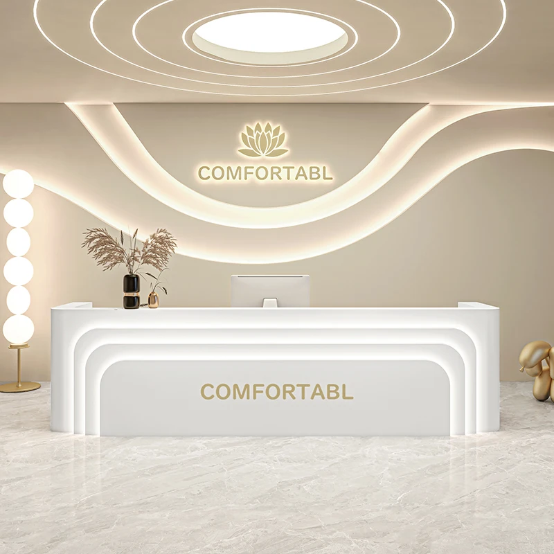 Beauty Salon Storage Shop Service Counter Table Atelier Aesthetic Reception Home Front Desk Luxury Comptoir Caisse Armable Bar