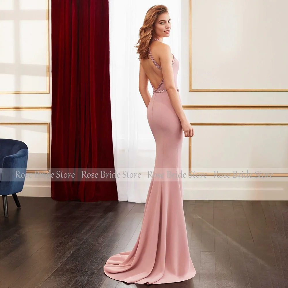 Elegant Purple Evening Dresses for Women Mermaid/Trumpet Beading Evening Party Gowns Long Backless O Neck Sleeveless Prom Dress