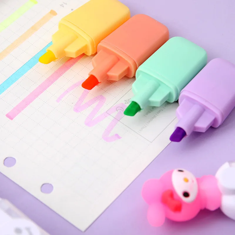 6pcs Sanrio Highlighter Pen Hello Kitty Cinnamoroll Diy Mini Handbook Pen Cute Student Marker Stationery Gift Office Supplies