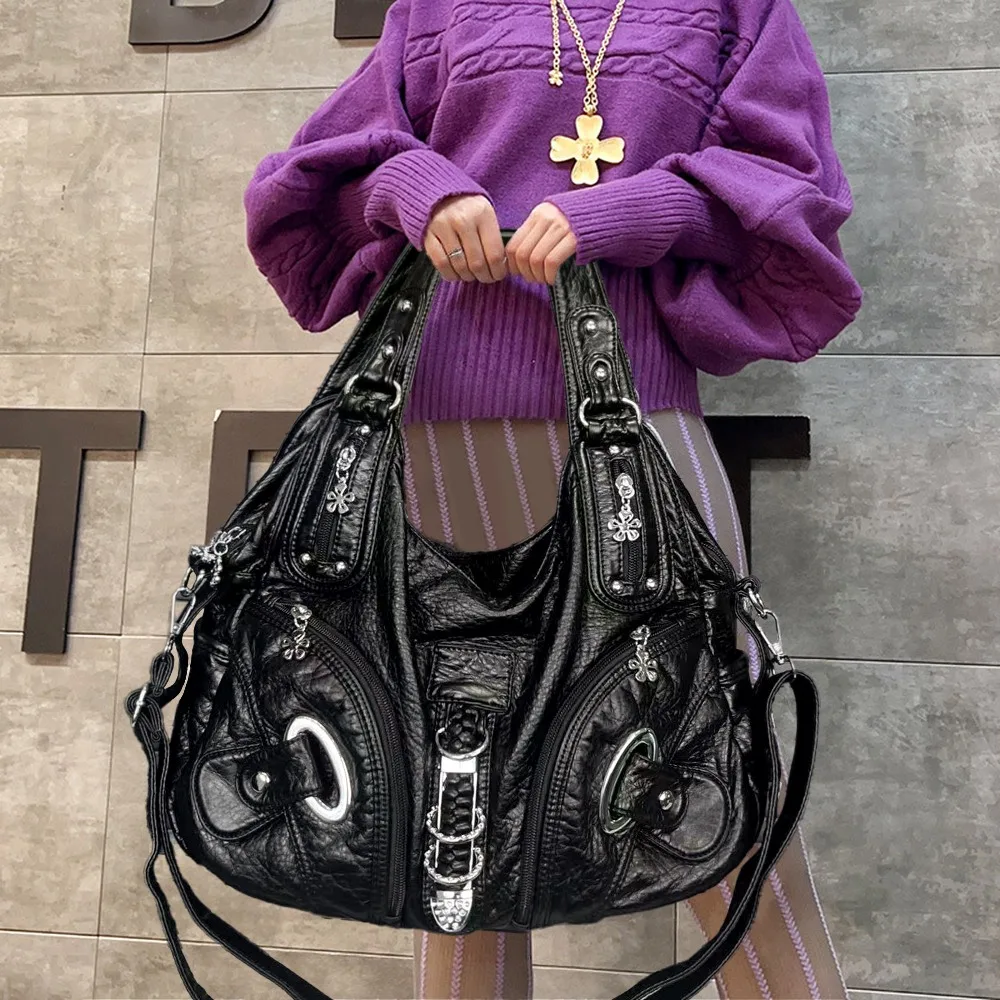 Modische Retro-Y2K-Handtasche für Damen, große Kapazität, mehrere Taschen, Punk-Umhängetasche – Detail 6