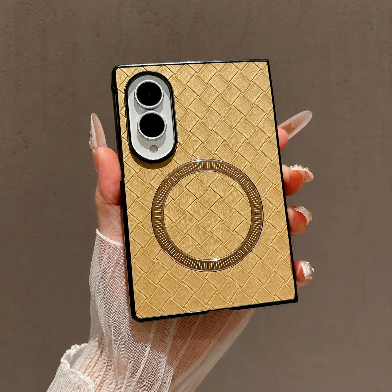 Luxury Weave Grid for Magsafe Wireless Charging Phone Case for Samsung Galaxy Z Fold 8 Ultra 8 Shockproof Protection Back Cover