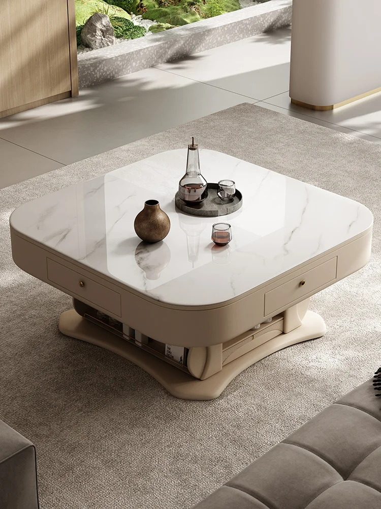 A Mahjong coffee table dining table integrated dual-purpose lifting rock slab living room household small apartment