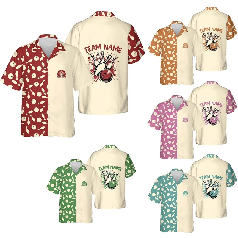 

Sport Casual Fashion Two-Tone Bowling Shirt Unisex Personalited Name Team Game Loose Lapel Hawaiian Shirts Summer Casual Daily