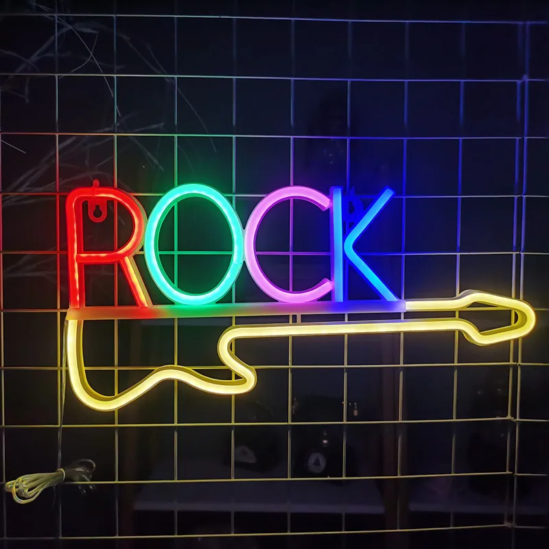 Guitar Rock and Roll Neon Signs Music Led Neon Light Art Wall Decor for Game Room Music Party Rock Studio Bar Disco Party Neon