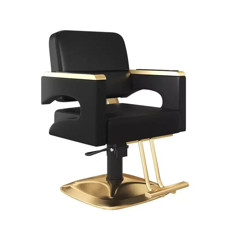 High-end Hair Salon Furniture Armchair Can Rotate and Lift Stainless Steel Black Metal Barber Chair