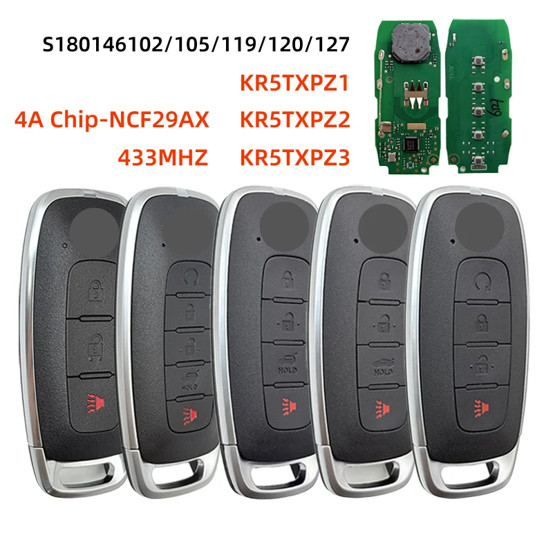 KR5TXPZ1/Z2/Z3 3/4/5Button Proximity Remote Key 433MHz 4A Chip For Nissan Rogue Pathfinder Kicks Ariya Versa X-Trail 2022-2023+