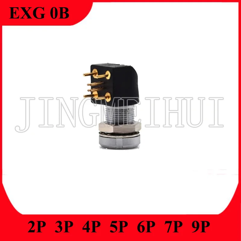 

90 Degree Pin EXG 0B.2 3 4 5 6 7 P Push-pull Self-locking Fixing Nut Female Socket Connector For PCB Printed Circuit Board