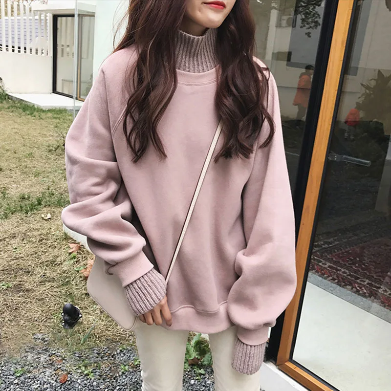 Sudadera con capucha de cuello alto para mujer, Top versátil de manga larga, holgado y ajustado, talla grande, otoño e invierno, 2024