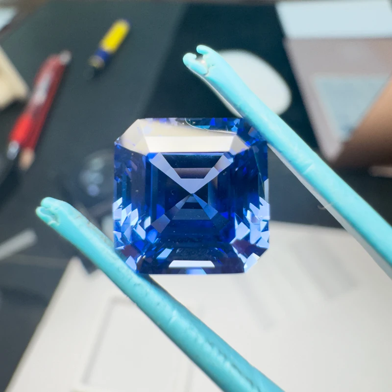 Quadratische Asscher-Saphire in Kornblumenblau, künstliche Edelsteine, verschiedene Formen wählbar, mit Zertifikat – Detail 4