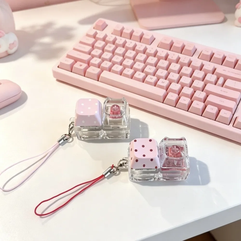 Mechanical Switch Button Keychain Transparent Base Colorful Fidget Keychain Wrist Strap Smooth Surface Press Key Hanging