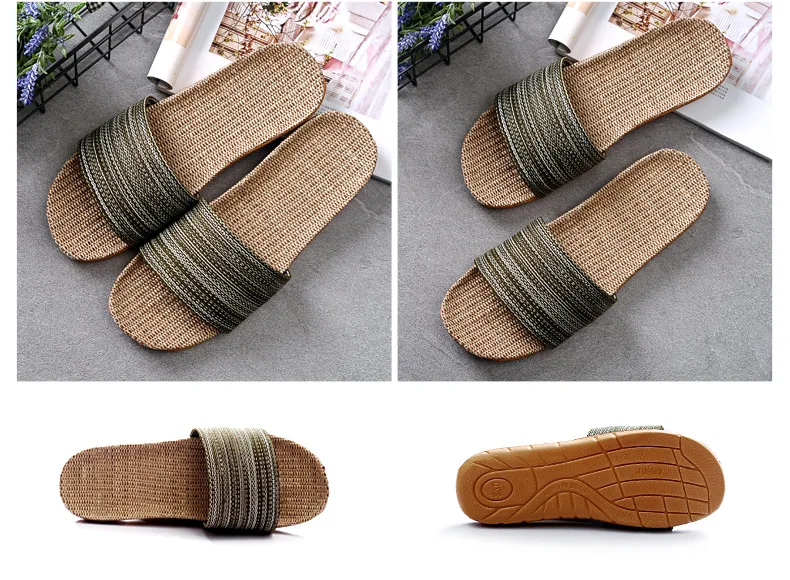 Leinen-Hausschuhe für Damen, Sommerhaus, Innenliebhaber, rutschfest, dicker Bodenschuh für Herren, Sommerhaus, Sandalen aus Baumwolle und Leinen – Detail 8