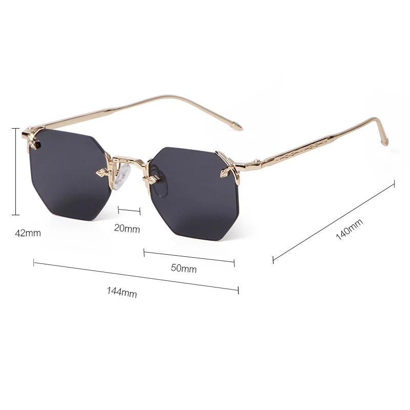Trend Rimless Sunglasses Women Men Brand Design Retro Metal Square Sun Glasses Colorful Gradient Gray Lens Shades Eyewear Female