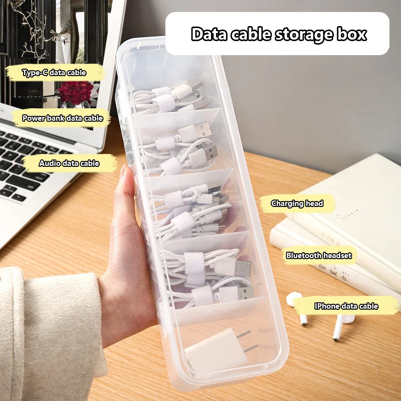 See-Through Charge Cable Organizer Box Data Cable Management Box USB Storage Box Small Desk Accessories Organizer And Storage