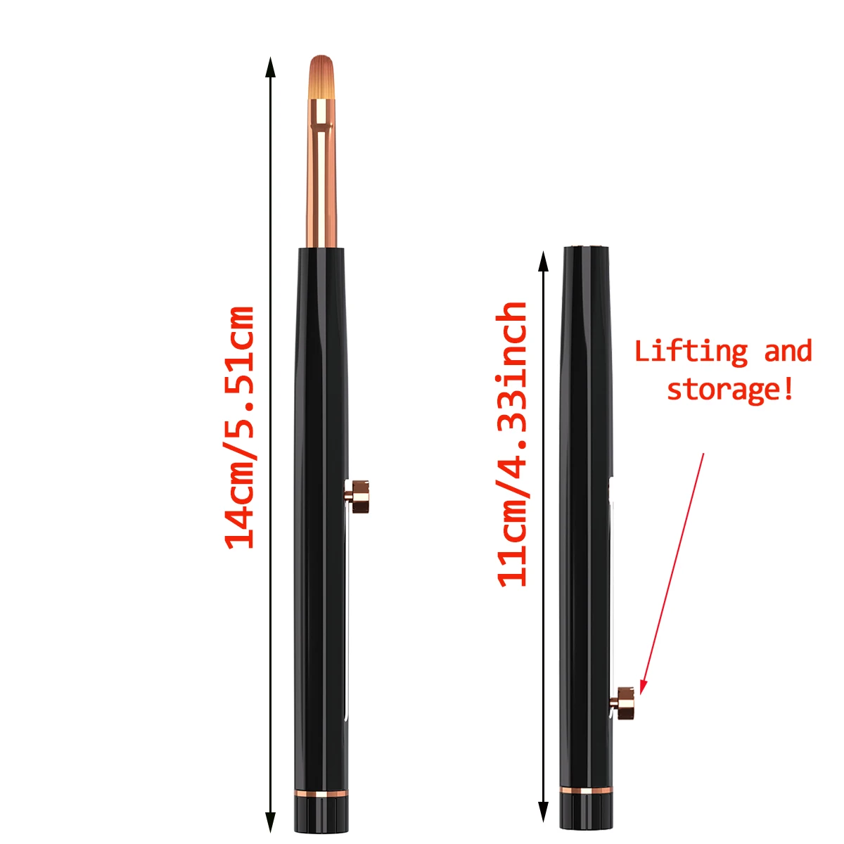 فرشاة سوداء قابلة للسحب على شكل بندق محملة بنابض، فرشاة خطافية تلسكوبية بتصميم قابل للفصل، سهلة تخزين صالون الأظافر