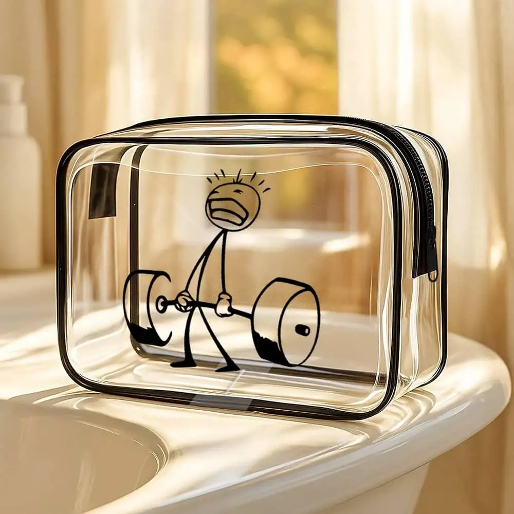 

Casual Toiletry Bag for Women Featuring a Graphic Weightlifting Design, Perfect for Summer Outings, Pool Days, And Cruise Essent