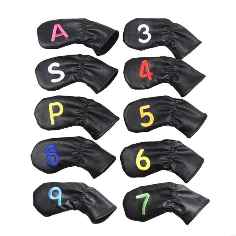 

242F 10Pcs PU Leathers Golf Iron Head Covers with Big Numbers for Long Golf Club Head