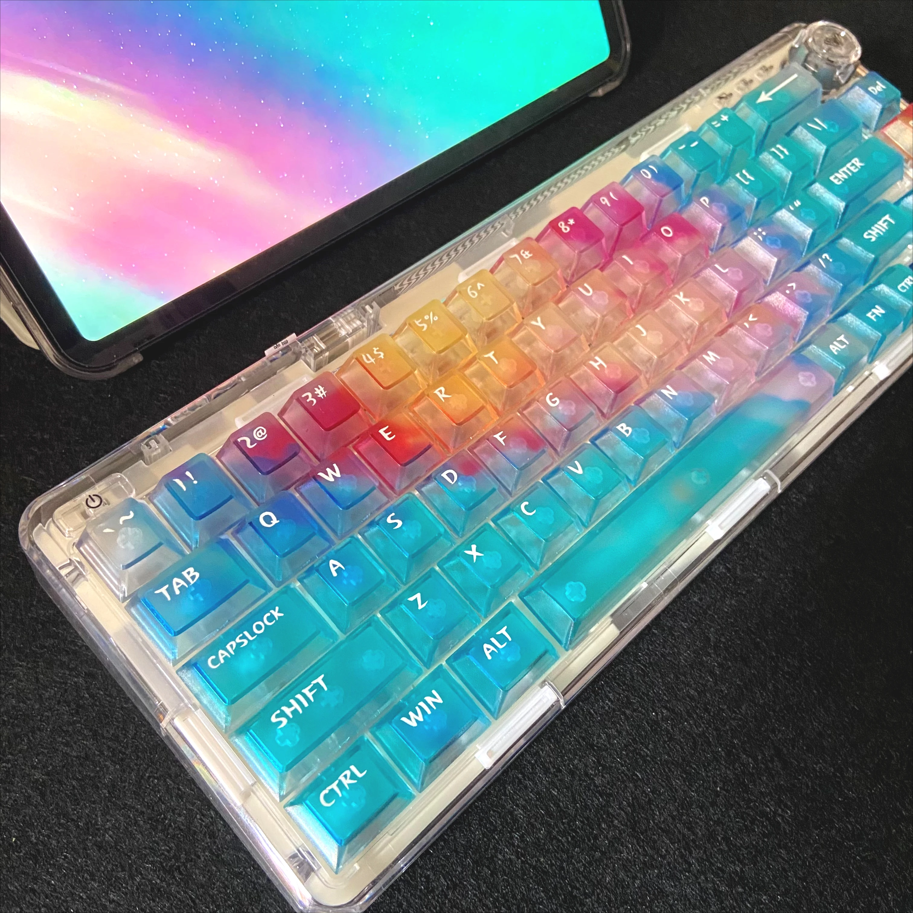Matte Tastenkappen mit Aurora-Thema für mechanische Tastatur, durchscheinende Kirschprofil-Tastenkappen, Gaming-Tastatur 60, 70, 80, 90-Layout