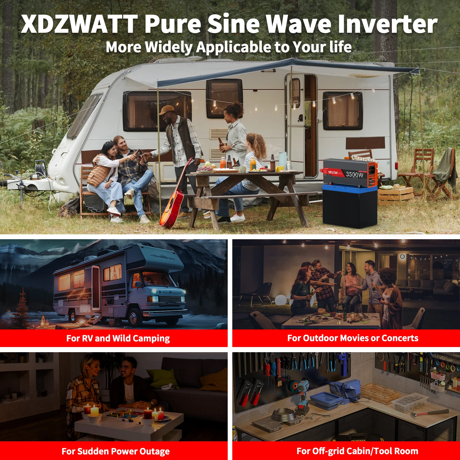 Pure Sine Wave Power Inverter DC 12V to AC 220V 230V 50HZ EU Socket 3500W Peak Power 1200W Rated Voltmeter Converter Transformer