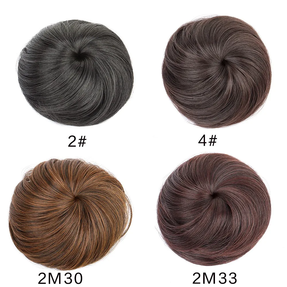 H&STAR Synthetic Short Straight Hair Bun Chignon Clip in Hair Extension Black Brown Hairpiece for Women