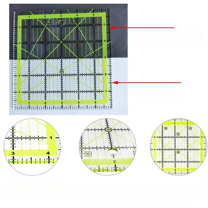 Regla acolchada para ropa, regla angular de escala en pulgadas, regla acolchada acrílica, líneas de rejilla de dos colores, sastres de ropa con marcas