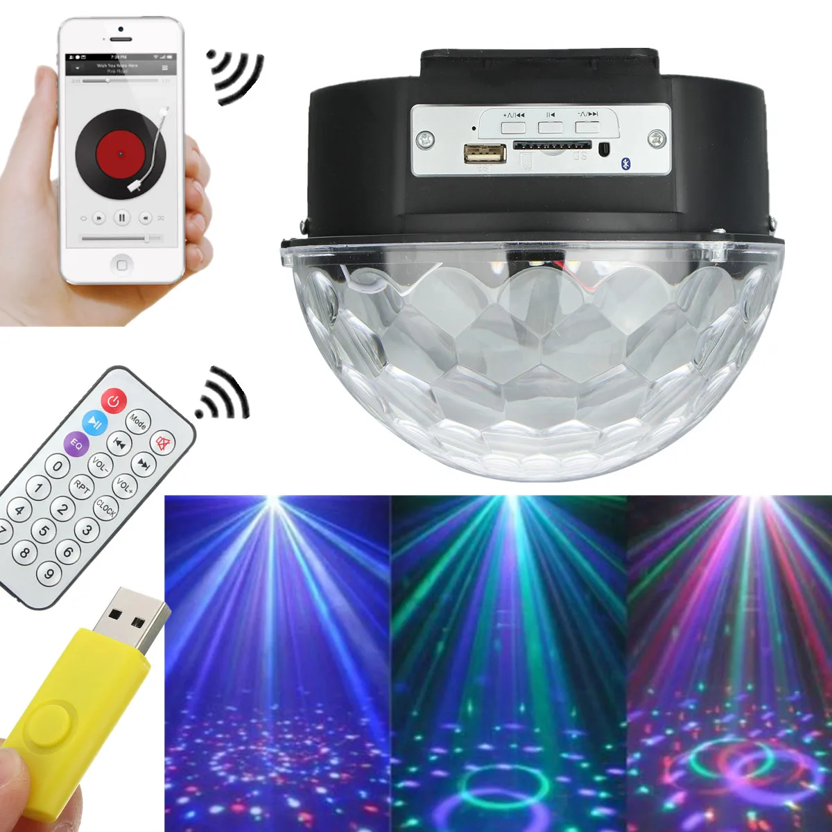 Bluetooth LED DJ Disco Light Sound Control Stage Lights RGB Magic Crystal Ball Lamp Projector effect Lamp Light Christmas Party