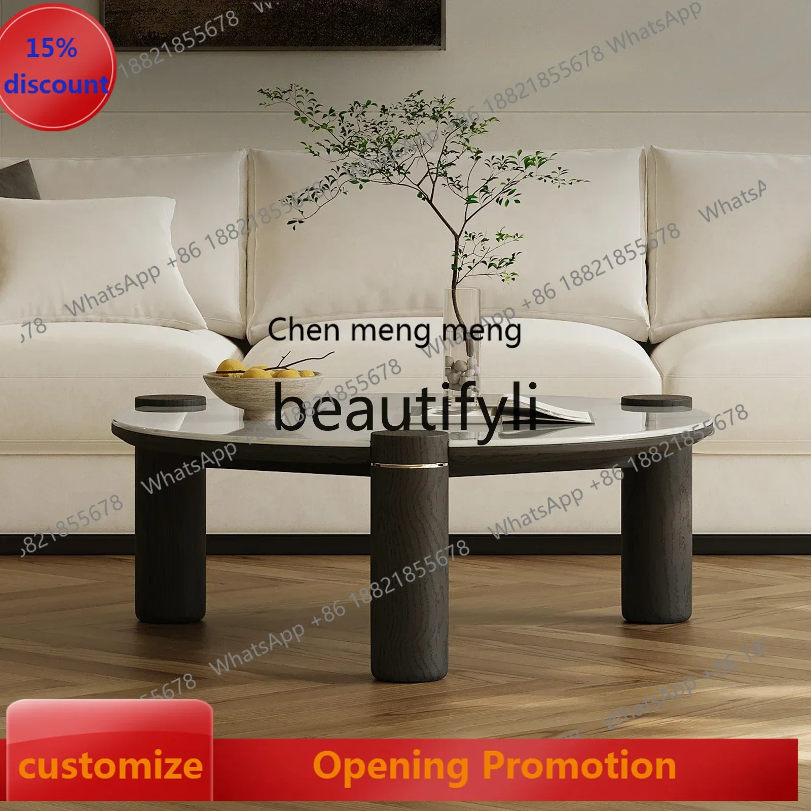 

S7486teae Italian minimalist marble coffee table round ash wood solid wood home art high-end