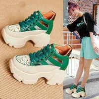 Hollow 2024 Sandals Wedge Heels Leather Sneakers Women High Platform Beach Gothic Punk Casual Breathable Walking Slippers - Image 2