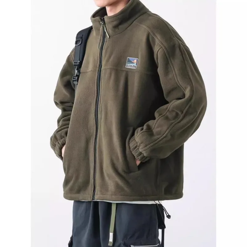 

High-neck Solid Color Zipper Pockets Lantern Long Sleeve Men's Clothing Cardigan Coats Casual Jackets Autumn Winter Trendy Tops