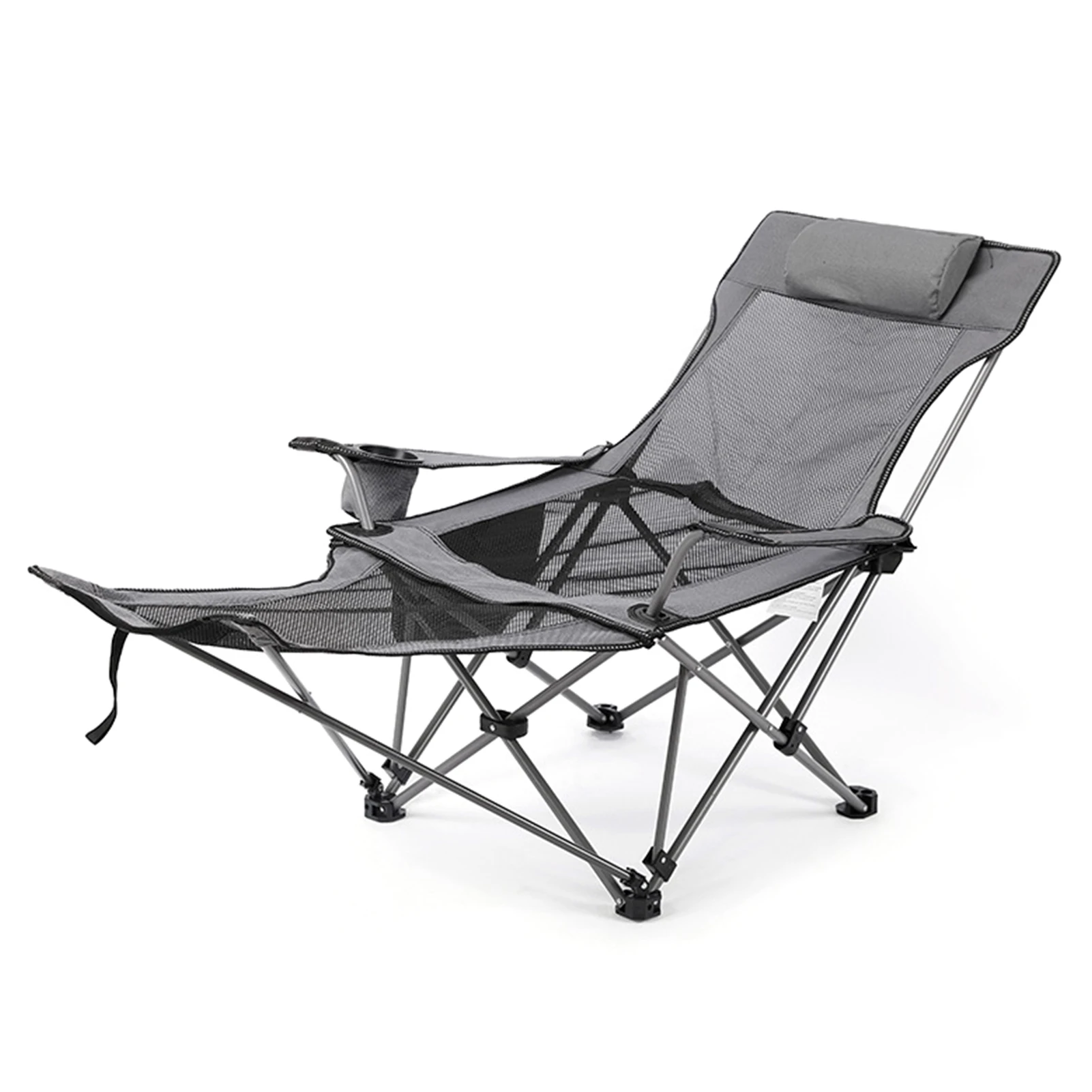 2 in 1 Folding Camping Chair Portable Adjustable Reclining Lounge Chair with Removable Footrest for Camping Fishing Beach Picnic