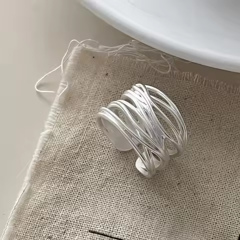925 Sterling Silver Open Rings for Women Fashion Handmade Geometric Irregular Lines Ring Party Wedding Jewelry Holiday Gifts