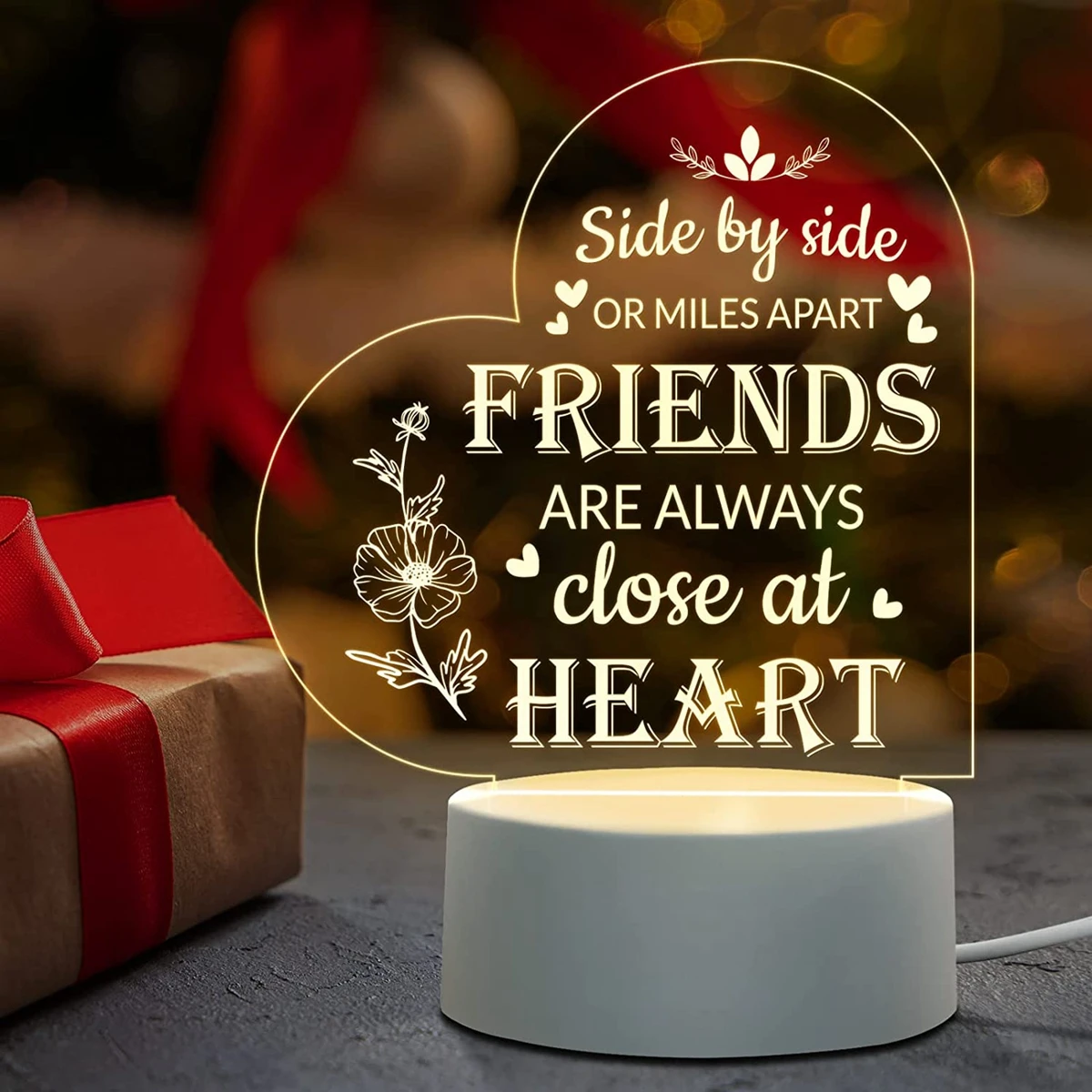 1pc Friendship Gifts For Women Friends Engraved Night Light Bestie Friends Female, Friendship Lamp Present For Birthday Chrismas