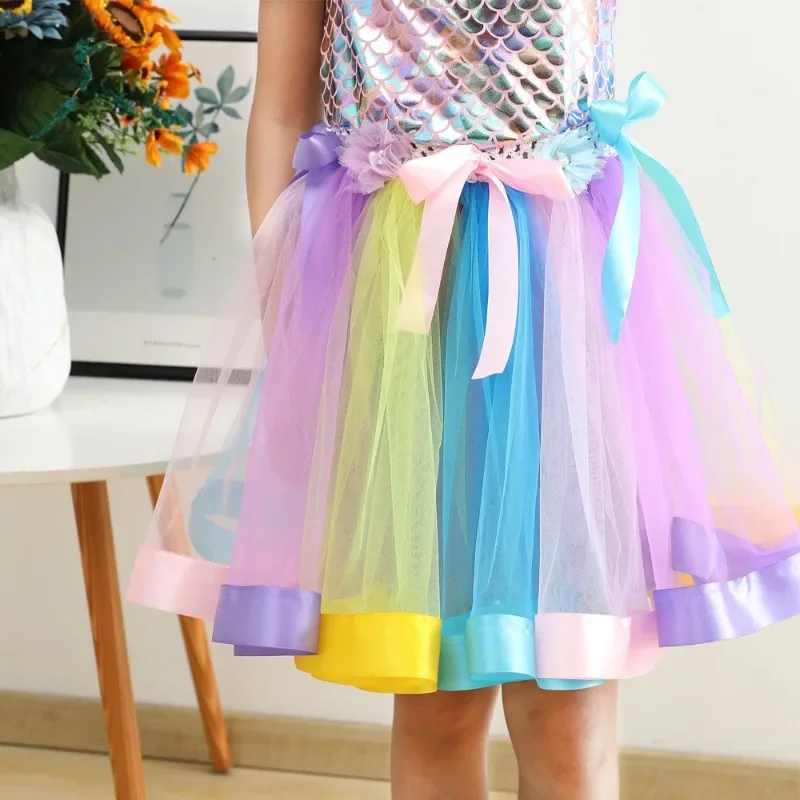 Little Mermaid Princess Dresses for Girls Kids Tutu Dress for Mermaid Birthday Party Costumes Halloween Clothes Set for Children