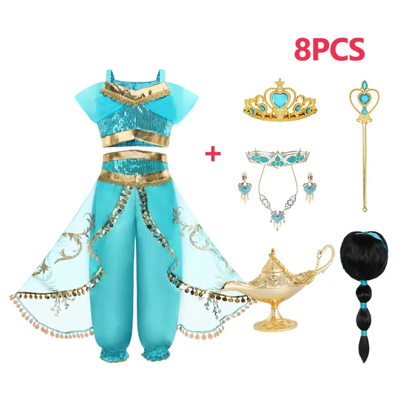Girls Jasmine Elf Dress Kids Cosplay Fancy Flowers Christmas Birthday Costume Carnival Disguise Princess Party Clothes 2-10T - Image 8
