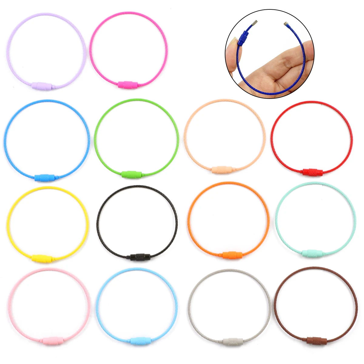 2~20pcs 15CM Colorful Stainless Steel Wire Rope Pendant Key Clasp Chain Connector For Jewelry Bracelet Making DIY Accessories