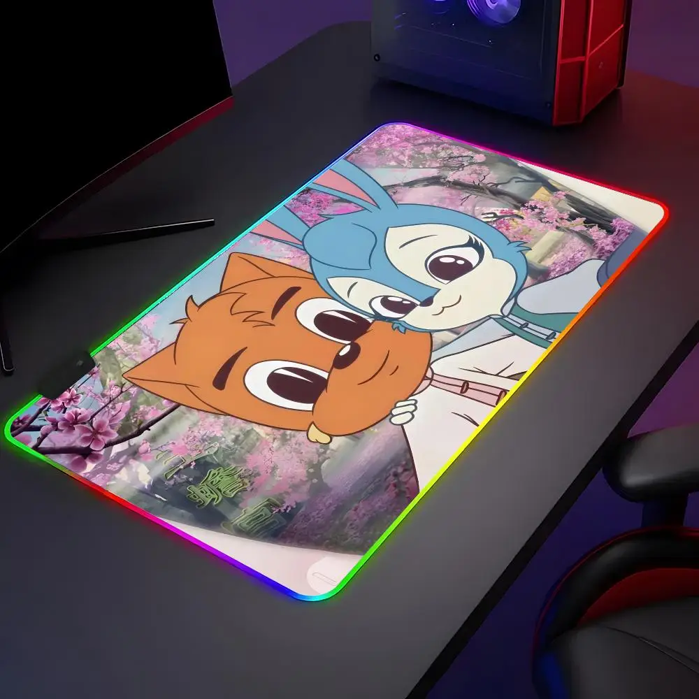 

anime R-rainbow Cat and Blue Rabbit Mouse Pad Mousepad Large Gaming LockEdge Thickened Computer Keyboard Table Desk Mat