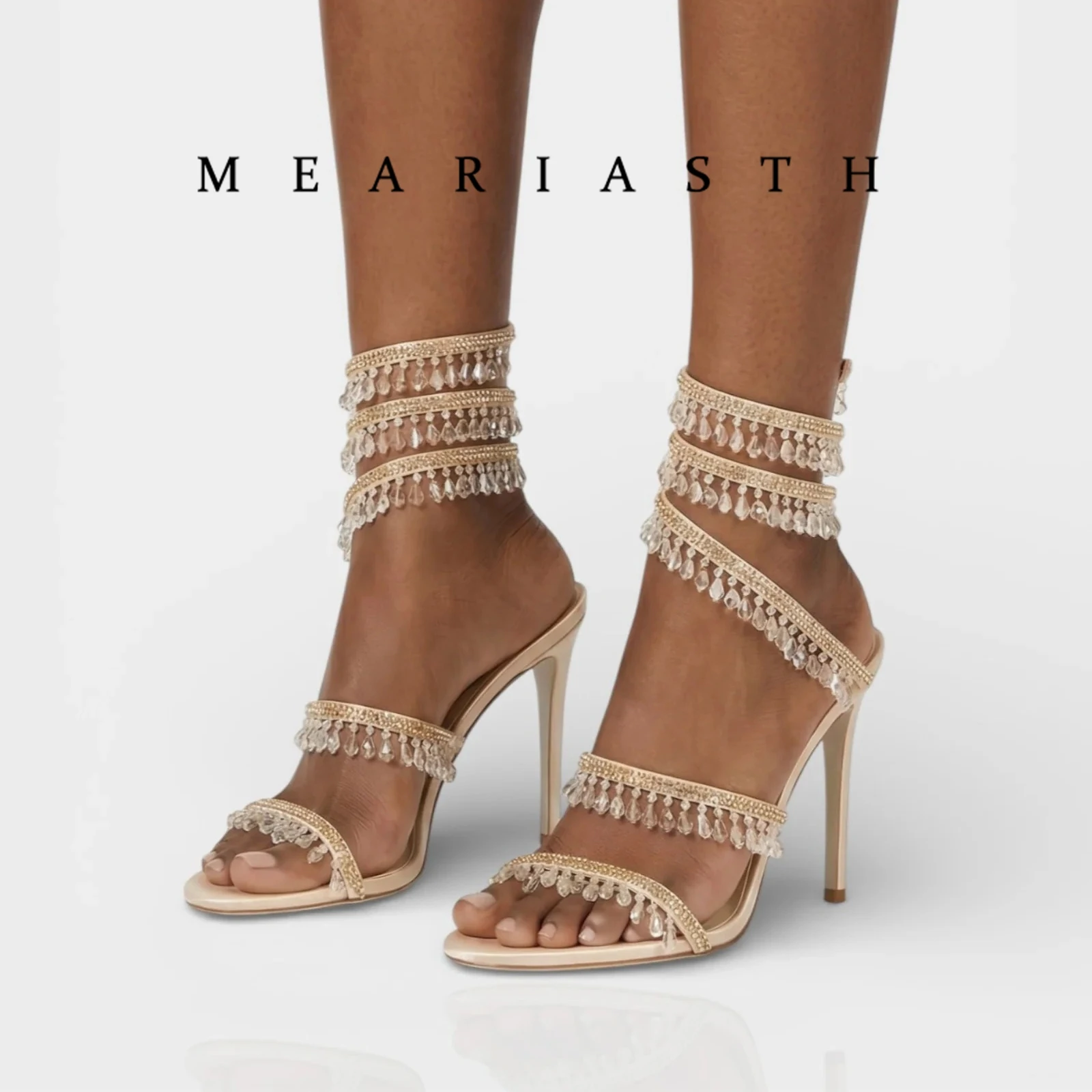 Summer Stiletto High Heels Sandals Women Crystal String Bead Ankle Snake Twine Around Wedding Shoes Lady Gladiator Sandals Woman
