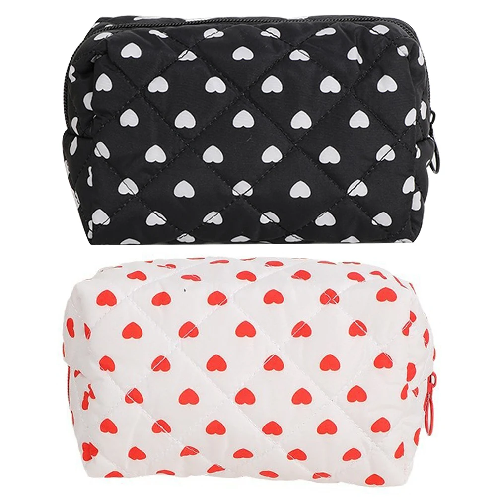 Makeup Bag for Women Heart Pattern Cosmetic Bag Quilted Makeup Pouch Travel Toiletry Bag Cosmetic Pouch