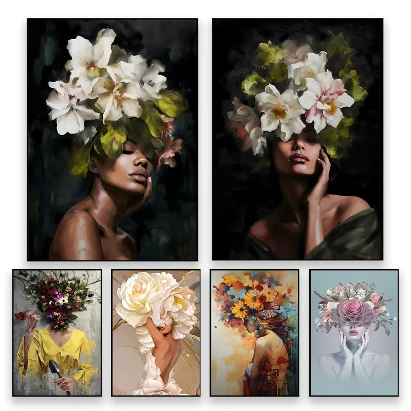 Floral Woman Vintage Abstract Flower Female Canvas Poster Trendy Canvas Art Painting Picture Wall Living Room Home Decor Gift
