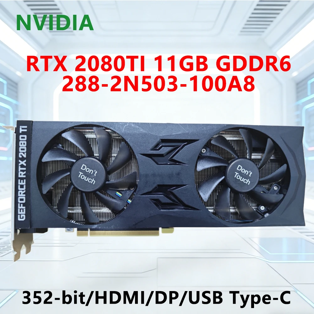 

Видеокарта ZOTAC RTX 2080TI 11 ГБ GDDR6 352-бит (288-2N503-100A8) с двумя вентиляторами, совместимая с HDMI, DP, USB-C (8+8pin), для настольных ПК