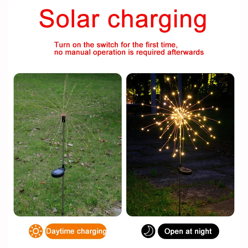 LED Solar Power Firework Lights Garden Decoration Fairy Lights Waterproof Outdoor Dandelion Lawn Lamp For Patio Garden Decor