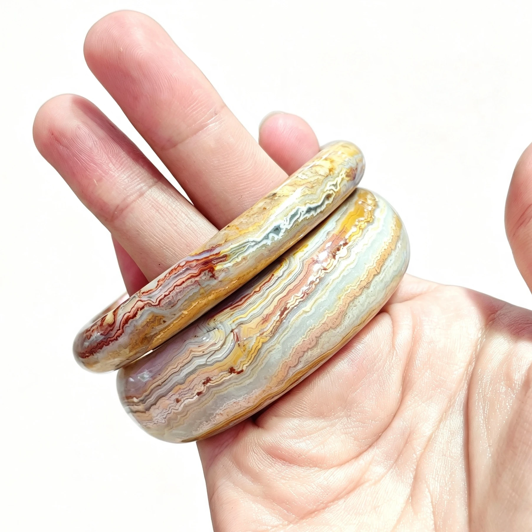 Natural Mexican Crazy Lace Agate Bangle Bracelet Wavy Pattern Agate Gemstone Bangle Smooth Polished Jewelry Gift